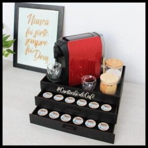 Bandeja Café 3 Corações com 2 Gavetas Porta Cápsulas Preta - Box Fan
