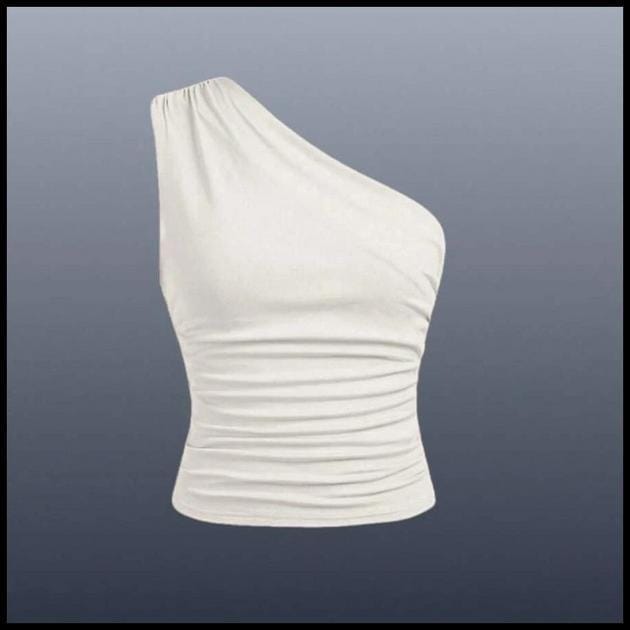 Blusa Feminina Elegante Mula Manca Assimétrica Casual Ombro Único Com Franzido