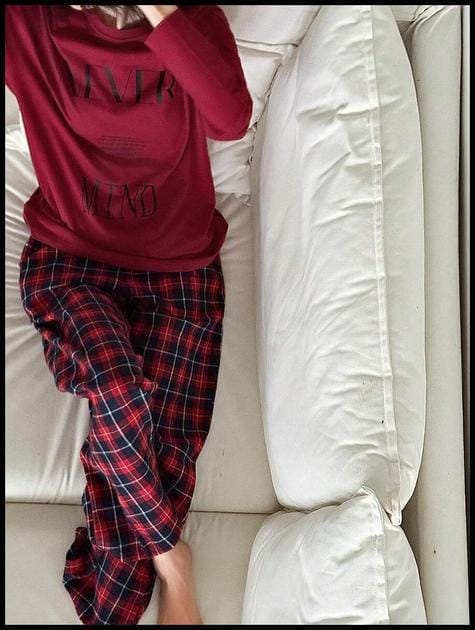 DAZY 2 Peças Conjunto de Pijama Xadrez de Manga Longa Solta com Estampa Gráfica Feminina