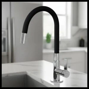 Torneira Pia Para Cozinha Bancada Mesa Flexível Preta Preto Cromado
