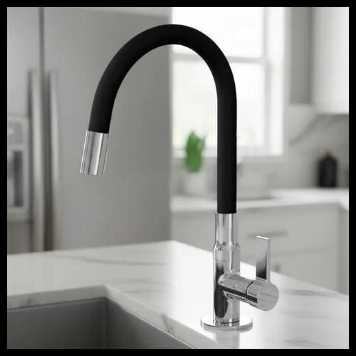 Torneira Pia Para Cozinha Bancada Mesa Flexível Preta Preto Cromado