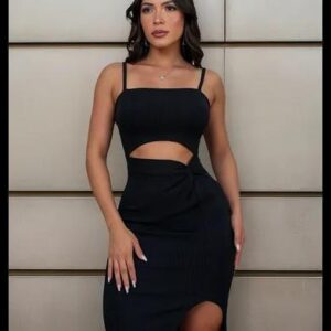 Vestido Feminino Midi Casual Básico Acinturado Modelador