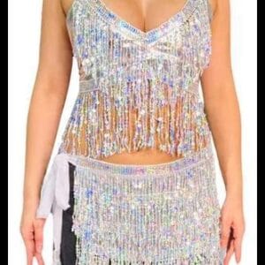 Top E Cinto Paetê Com Franjas -dança Ventre/carnaval Tcfpe-3