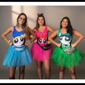 Kit 3 Amigas Carnaval Meninas Super Poderosas Promoção Rosa Verde Azul