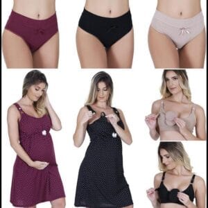 Genérico Kit Maternidade: 2 Camisolas de Amamentação com Abertura na Alça + 3 Calcinhas Pós Parto + 2 Sutiãs de Amamentação