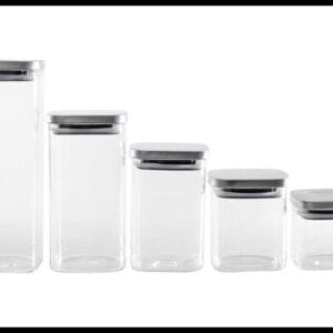 Jogo de Porta-Mantimentos de Vidro Quadrado Brinox Lock & Stock 5 Peças
