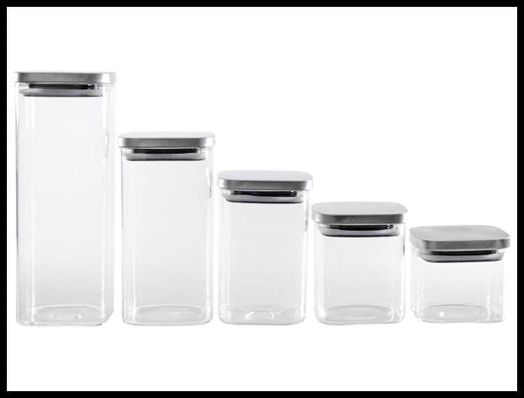 Jogo de Porta-Mantimentos de Vidro Quadrado Brinox Lock & Stock 5 Peças