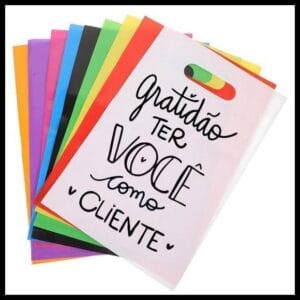 Kit 100 Sacolas Plástica Personalizada Gratidão Boca Palhaço 30x40 - ONYONSTORE