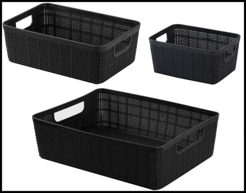 Kit 3 Cestos Organizadores Multiuso Rattan Home Organizer P-M-G Cor: Preto