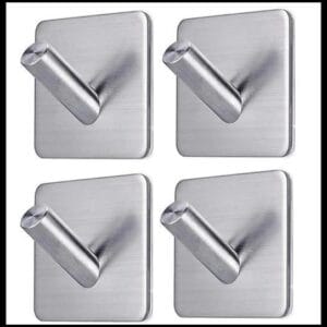Kit 4 Ganchos Inox Adesivo Reforçado Parede Suporte Multiuso Para Banheiro, Quarto e Cozinha