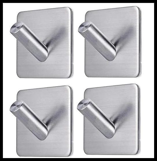 Kit 4 Ganchos Inox Adesivo Reforçado Parede Suporte Multiuso Para Banheiro, Quarto e Cozinha