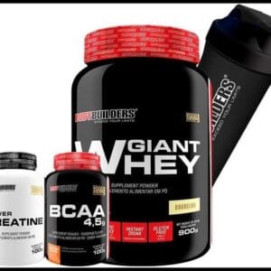Kit Giant Whey 900g + BCAA 4,5 100g + Power Creatina 100g + Coqueteleira – Bodybuilders Sabor: Baunilha
