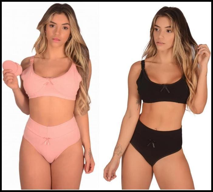 Kit com 2 Conjuntos (Sutiã de Amamentação + Calcinha Pós Parto) Amamentar Maternidade