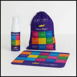 Lenço Mágico - Kit Limpeza Óculos Lenço Mágico Com Spray Eco 20ml c/ 290 aplicações, Flanela Microfibra 10x15cm e Saquinho Sustentável Portátil Limpa Óculos de Grau, Escuro, Telas e Eletrônicos