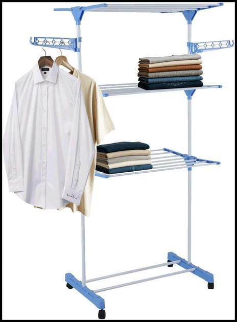 Super Varal de Chão Grande 3 Andares Regulável Dobrável Com Rodas Camiseta Toalha Calça