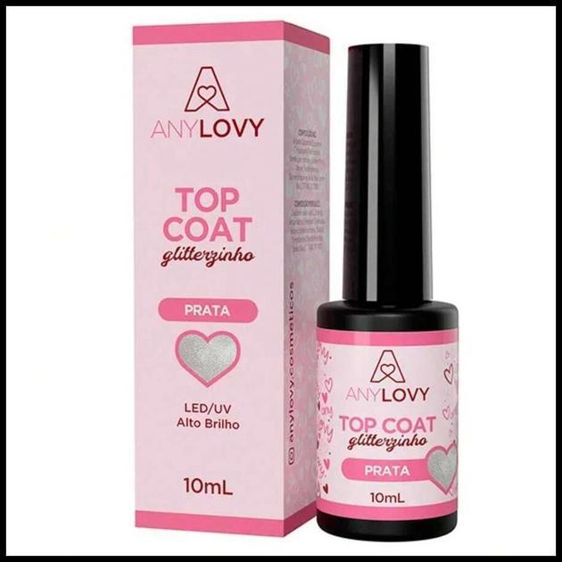 Top Coat Prata Anylovy 10ml Brilho com Glitter para Unhas Deslumbrantes