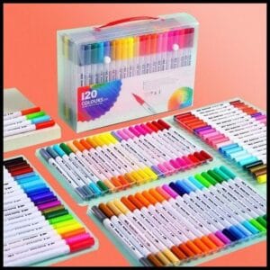 Kit Caneta 2 em 1 Brush Lettering e Ponta Fina Dual Pen Canetinha Colorir Desenho