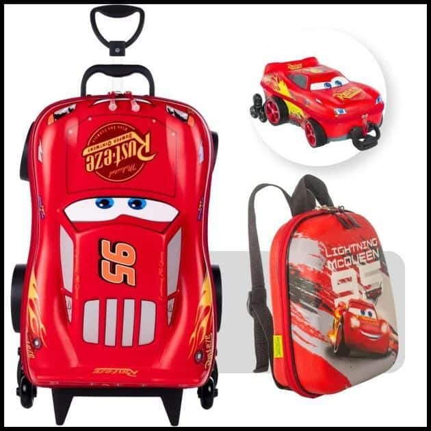 Kit Mochila e Lancheira Mcqueen Infantil Relampago Mcqueen 3D Carros Disney Pixar Kit Escolar MaxToy