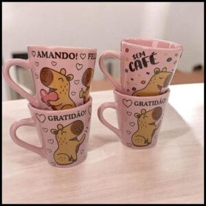 Caneca Capivara 120ml Rosa Jogo com 4