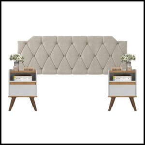 Conjunto Mesa De Cab Com Gaveta + Cabeceira Estofada Box Para Cama Queen