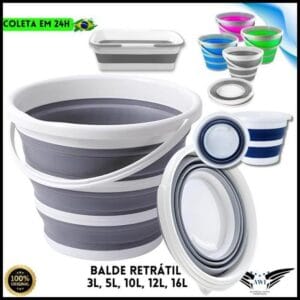 Balde Dobrável Retrátil 10 Litros ou 2 a 16L Flexível Multiuso Casa Lavanderia Apartamento Motorhome