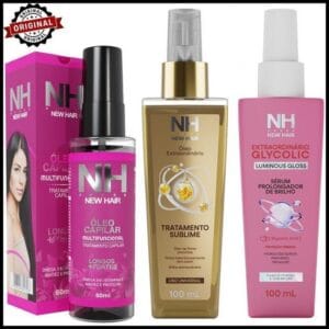 Kit 3 Óleos Para Cabelo NEW HAIR | Sérum Glycolic, Óleo multifuncional e Óleo Extraordinário