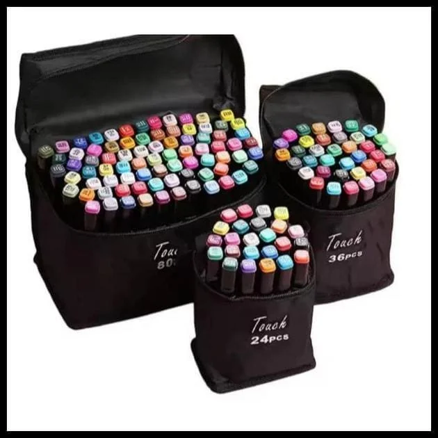 KIT 24/36/48/60/80/120 Estojo Bolsa Caneta Marcadores TOUCH Com Ponta Dupla Tampa Com NÚMERO DE CORES