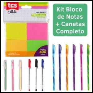 Kit Bloco de Notas Colorido Com Canetas Anotaçoes Adesivo Marca Texto Escolar Fofo Barato Pequeno
