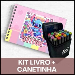 Livro de colorir STITCH + Canetinhas / 50 Folhas / Capa Holográfica