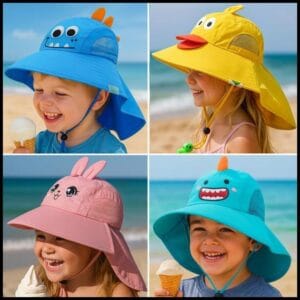 Chapéu Infantil Protetor Sol Para Bebê Criança Com Aba Grande Para Proteção Raio UV Verão Com Apito Desenho Fofos