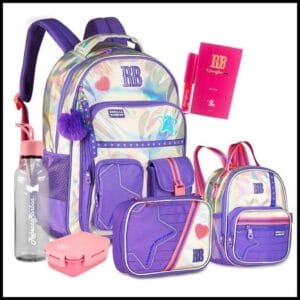 Kit Holográfico Rebecca Bonbon Completo Mochila Estojo E Lancheira Com Garrafa RB