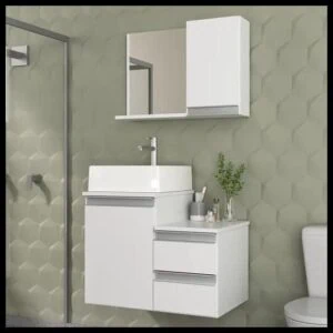 Conjunto Gabinete Banheiro CROSS 60cm - Gabinete + Cuba + Espelheira - MOVEIS JOIA
