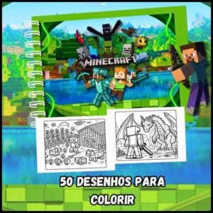 Livro De Colorir Minecraft 50 Desenhos Caderno de Colorir Capa Dura Com Acetato