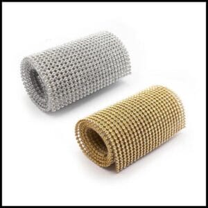 Manta de Strass para Artesanato Dourada Prata Colorida 45Cm Artesanato