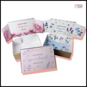 Kit Caixas de Papelão Floral 27x18x9cm Embalagem E-Commerce Sofisticada Envios Lojas Roupas Presente