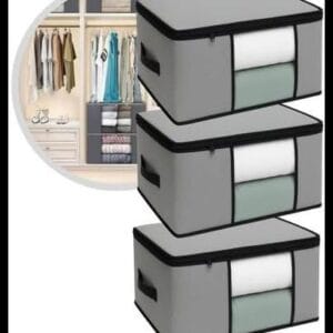 Kit 3 Organizadores Anti Mofo Edredom Toalhas Roupas De Cama Travesseiros Multiuso Tnt 45x45x20 Cinza