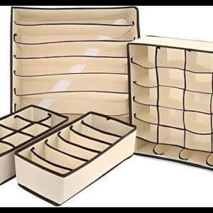 Kit de 4 Organizadores para Gavetas e Armários – Armazenamento Prático para Roupas Intimas, Meias, Lingerie e Roupas de Cama