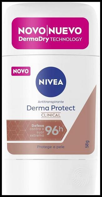 NIVEA Desodorante Antitranspirante Stick Derma Protect Clinical 58g, Defesa Intensa 96h, Controle de Suor Extremo, Toque Suave, Protege a Pele