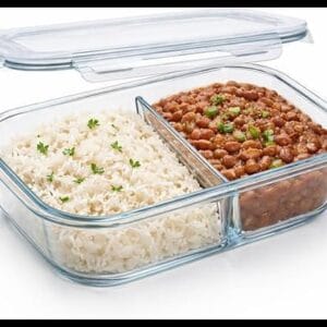 Pote Marmita de Vidro Borossilicato com Divisória | Pote Hermético 2 Compartimentos, 1040ml, 18x13,5x6cm
