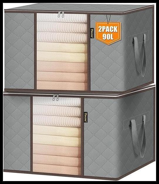 Kit 4 Organizador de Roupa de Cama Grande - Caixa Organizadora com Zíper, Alça Reforçada, Respirável - Para Lençol, Edredom, Cobertor, Closet, Armário, Multifuncional | Premium InoVibes (4 Unidades)