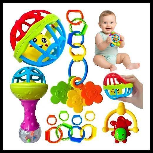 Kit Chocalho Mordedor Bebe Brinquedo Sensorial Com 8 Peças Colorido Diversos