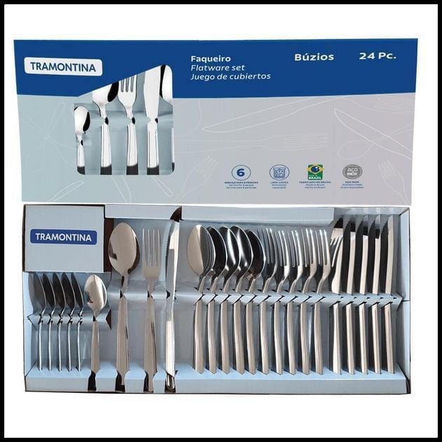 Faqueiro Tramontina Búzios 24 peças talheres em Aço Inox cozinha garfo faca colher
