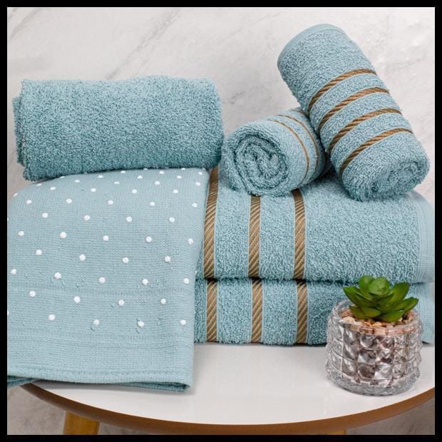 Jogo de Toalhas 5 Peças - 2 Banho + 2 Rosto Dubai + 1 Tapete c/ Antiderrapante 100% Algodão