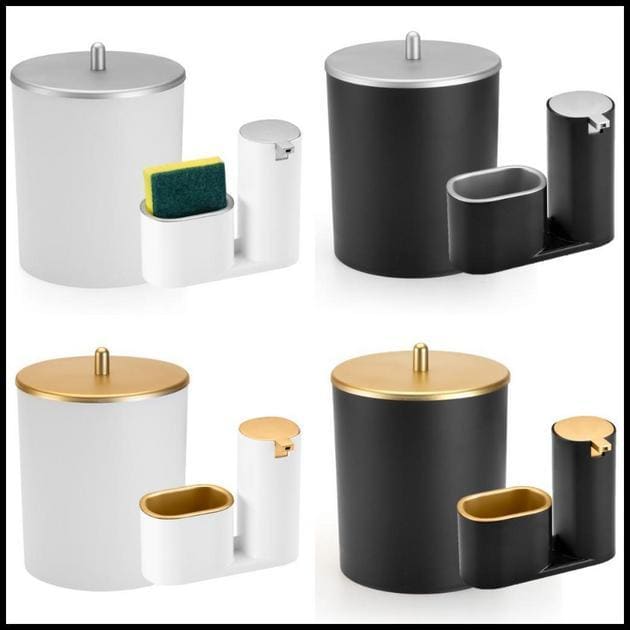 Kit Lixeira Cozinha 5L E Dispenser Porta Detergente Luxo