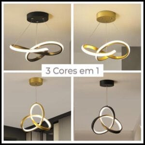 Luminária de Teto Lustre Pendente LED Moderno com Três Cores de Luz para Sala, Quarto, Cozinha e Ambientes Internos