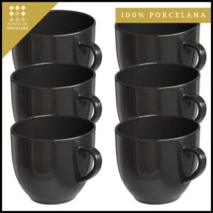 Jogo Xicara Café Chá Porcelana 170ml Preta Preto Chicara Grande - 6 Unidades Casa Mesa Decoracao
