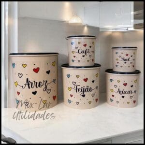 Kit potes mantimentos cozinha com 5 peças para armazenar alimentos