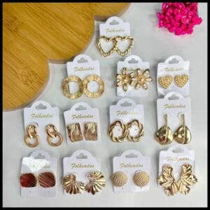 Kit 6 Pares De Brincos Folheado a Ouro e Prata Bijuteria Feminina Tendência da Moda Elegante Sortido