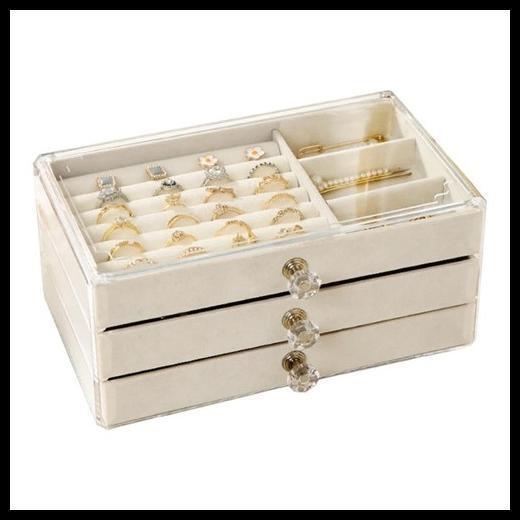 Porta Joia Acrílico 3 Camadas Brinco Anel Compartimento caixa de armazenamento de jóias