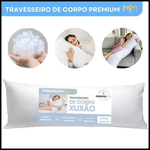 Travesseiro Corpo Xuxão Fibra Siliconada Antialérgico Macio Antimofo Gestante Alívio Coluna Premium
